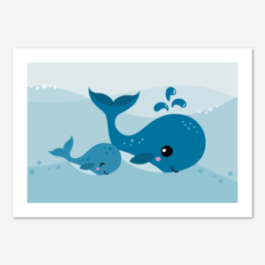 Fin barntavla med blåvalar, en stor och en liten