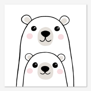 Fyrkantig barntavla med söt illustration av två isbjörnar