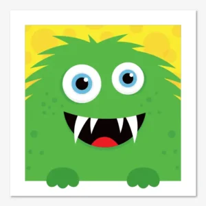 Rolig tavla för barn med ett knasigt, grönt monster