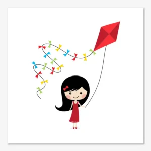 Flicka med drake, grafiskt tryck för barn