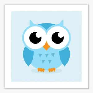 Fin barntavla till barnrum med blå uggla