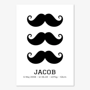 Födelsetavla/doptavla med svarta mustascher