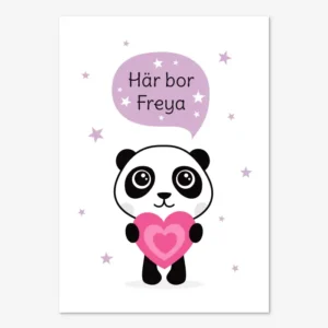 Barntavla med söt panda och personligt anpassat namn