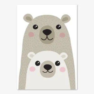 Söt tavla för barn föreställande två björnar, en mamma eller pappa med sin björnunge