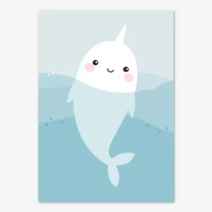 Poster för barnrum föreställande en liten naval i vattnet bland blå vågor